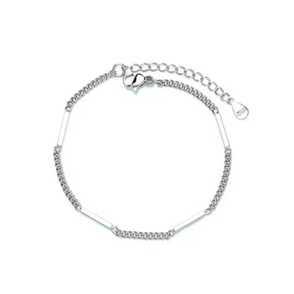 925 Sterling Silver Dainty Bar Link Chain Bracelet Minimalist Bar Thin Bracelet - Picture 5 of 5